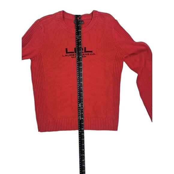 Vtg Lauren Ralph Lauren Sweater Women Medium Red Ribbed Knit Logo Y2K 90s Preppy - Picture 7 of 8